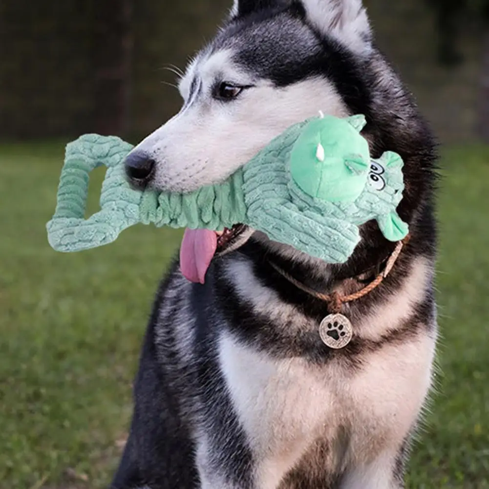 

Dog Toy with Handles Stress-relieving Green Hippo Dog Toy with Built-in Sound Catnip Plush Doll Bite-resistant Pet Tug-of-war