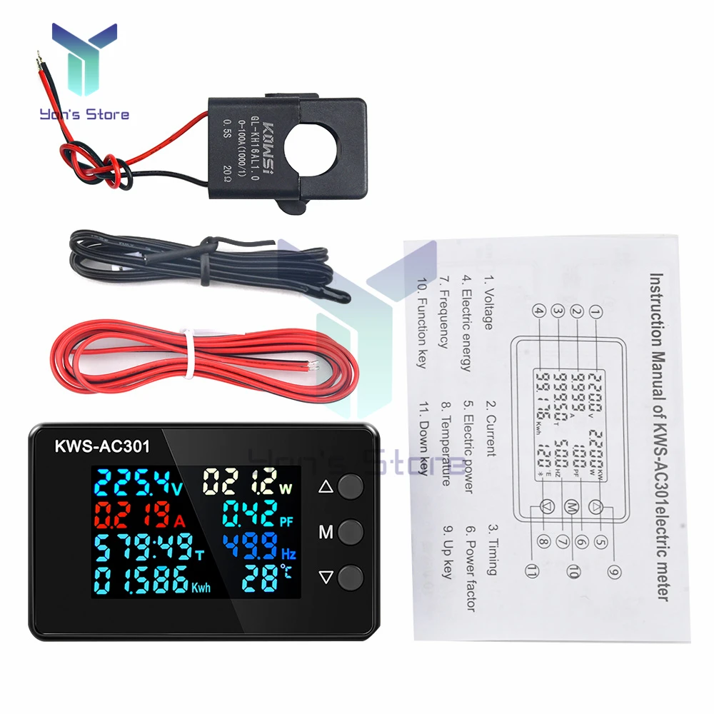DigitalDisplayAmmeterVoltmeterAC50300VWattmeterDedicatedChip8In1Multifunction0