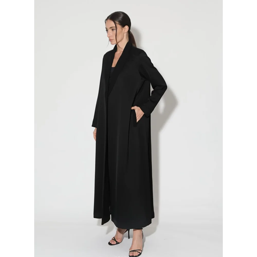 New Black A-Line Women Long Jacket Elegant Female Daily Coat Formal Ankle Length Blazer Arabic Robe