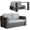 Patio Wicker Sofa with Foldable Long Table, Outdoor Rattan Couch Furniture Steel Frame with Deep Seat High Back and Grey Cushion 1