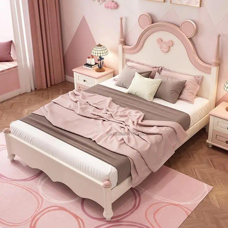 小さな女の子のためのプリンセススタイルのベッド,シンプルな天使の形をしたモダンなシングルベッド,1.2m1.5mのテーブル,無垢材