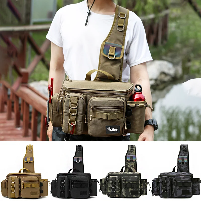 Description Picture 5 of itemNew Fishing Tackle Backpack Lure Box Gear Storage Bag Fanny Pack for Men Fly Fishing Backpack with Rod Holder Sling Shoulder Bag
