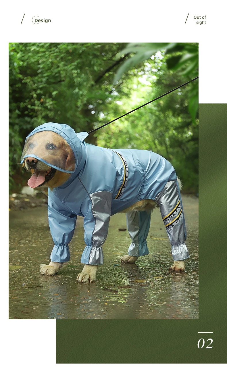 Full Body Raincoat With Hood And Tail For Large Dogs