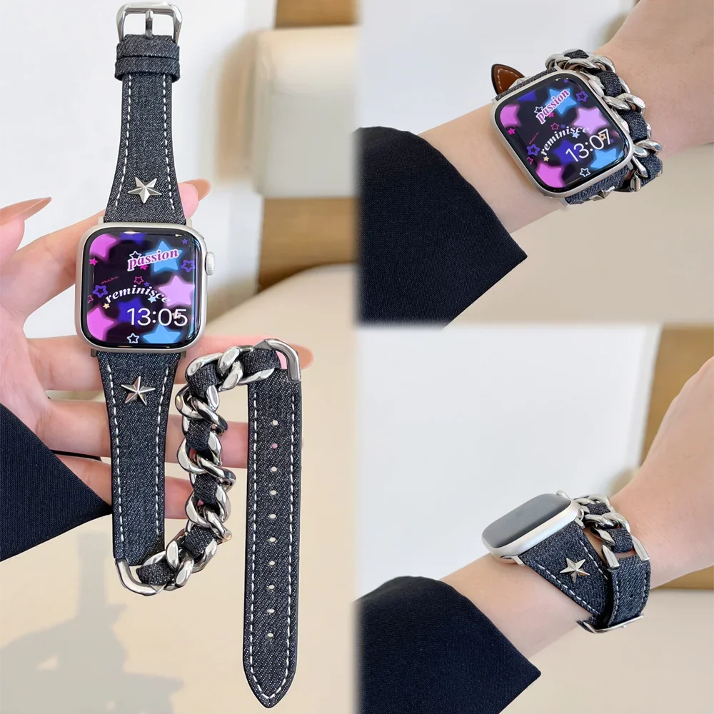 애플 워치 밴드용 럭셔리 스트랩, 더블 투어 디자인 가죽 팔찌, iwatch 시리즈 8, 7, SE, 6, 5, 4, 3, 44mm 울트라, 49mm, 45mm, 40, 41mm