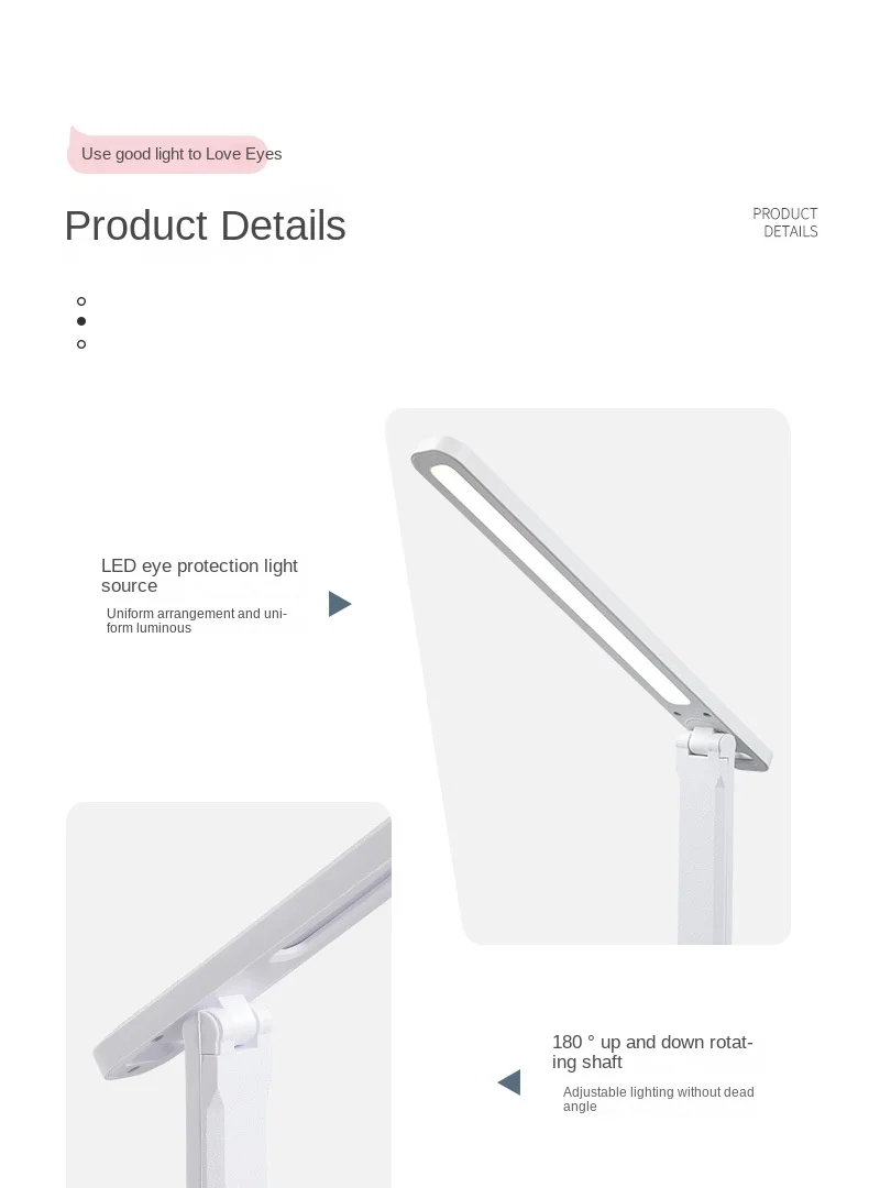 LED Touch Folding Table Lamp, carregamento USB,