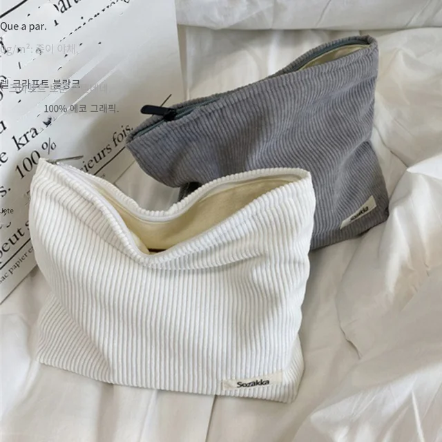 여성용 코듀로이 여행 화장품 가방, 휴대용 보관 가방, 지갑, 대용량 지퍼, 메이크업 정리 보관 클러치