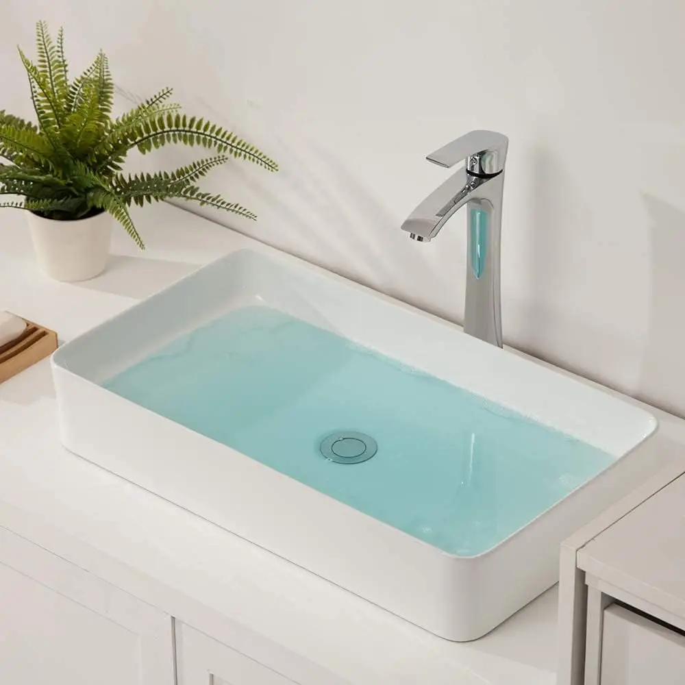 24" x 13.5" Countertop Rectangle Vessel Sink, Above Counter Ceramic Hand Wash Art Basin Vanity Sink, Bathroom Sanitary Ware