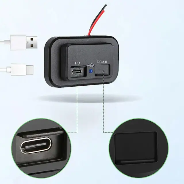 Dual USB Ladebuchse, 12V USB Steckdose mit PD3.0 USB-C & Quick Charge 3.0  USB-A Port Panel Halterung, Wasserdicht Auto Strom Schnellladung Adapter  für RV Boot Caravan Marine : : Elektronik & Foto