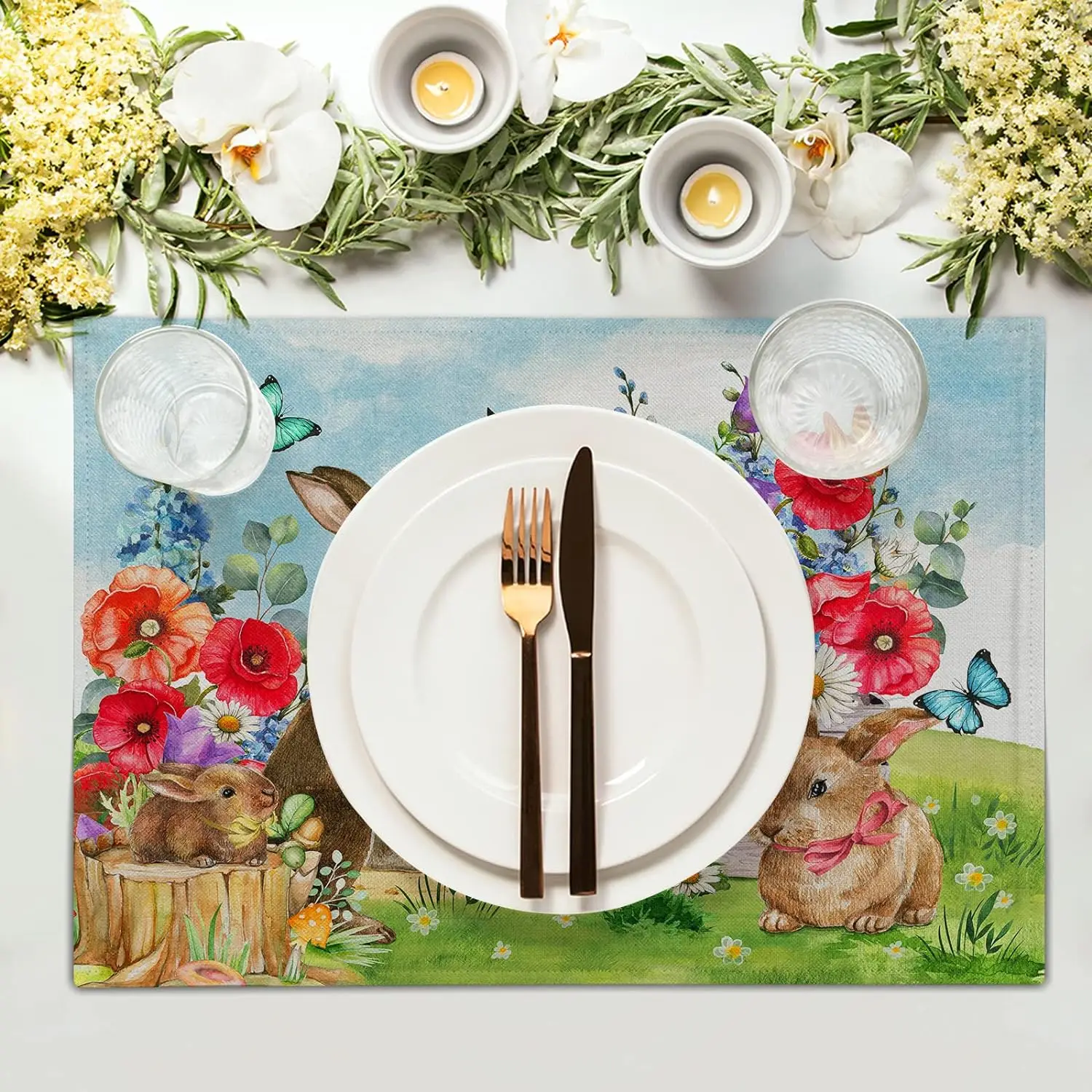 Velikonoce zajíček květinová místo rohože králík prostírání sada z 4 jaro květin butterflies stůl rohože pro domácí kuchyň šetrné k životnímu prostředí