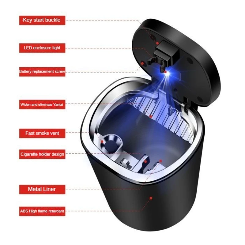 Car Ashtray Multi-functional creative inside the car with ashtray one button open cover with light general auto accessories