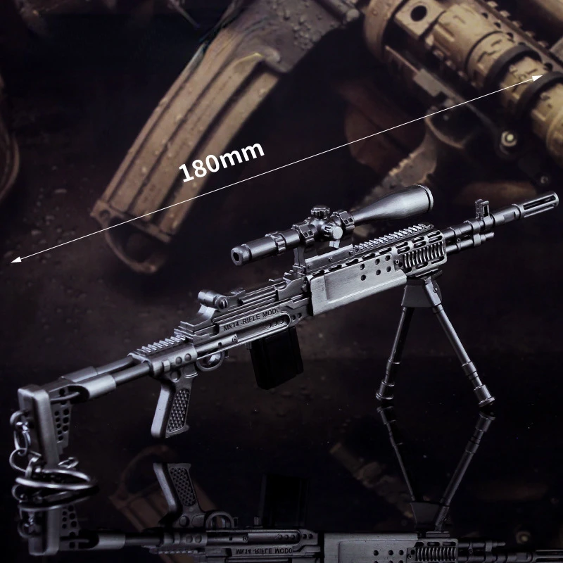 

PUBG Peripheral Weapon MK14 Sniper Rifle Eat Chicken Gun Model Metal Weapon Toy Pendant