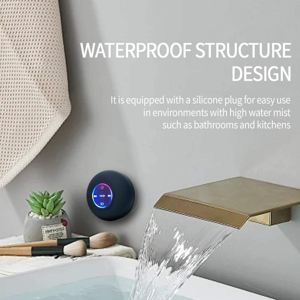 Portable Wireless Bluetooth Speaker LED IPX4 Waterproof Loudspeaker Outdoor Bathroom Large Suction Cup Stereo Sound Box Speakers