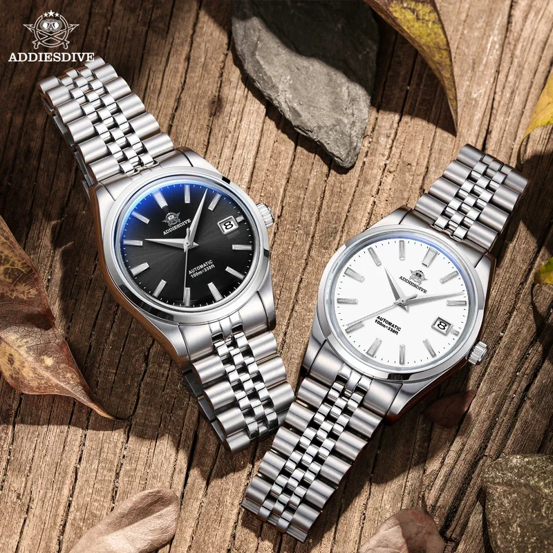 ADDIESDIVE 39mm Business Automatic Mechanical Watch Stainless Steel Calendar Display Dive Men Watches Simple AD2029 Reloj Hombre