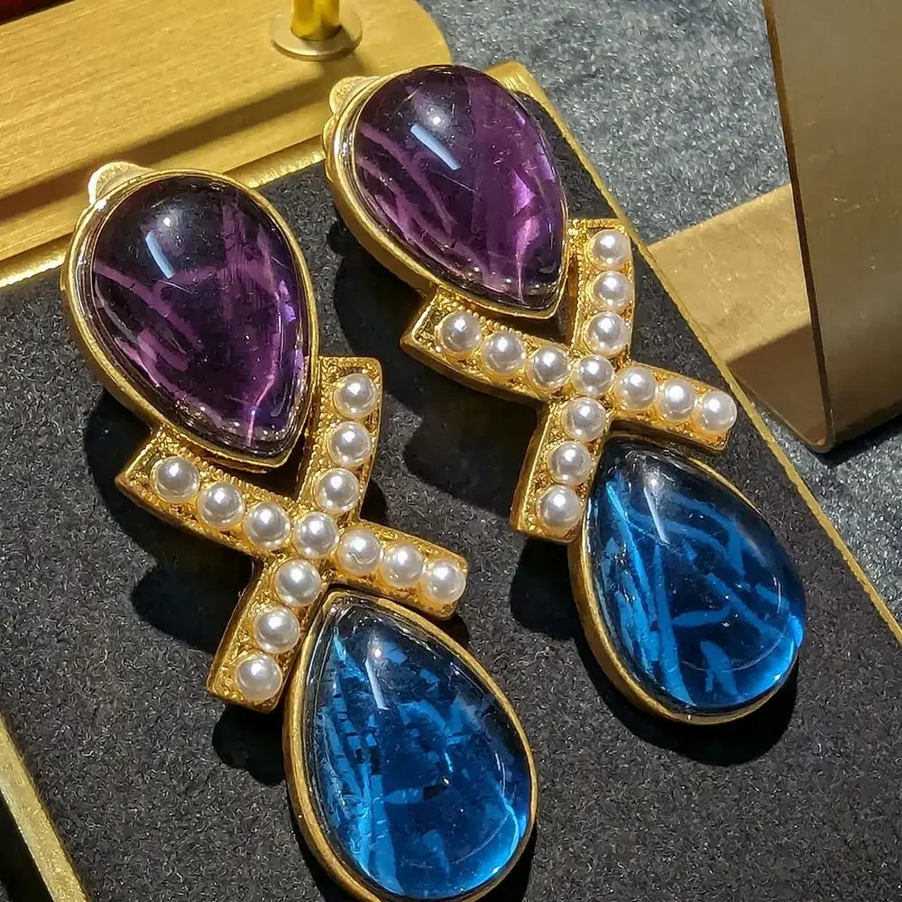 

Amorita Boutique Vintage Water Drop Shape Resin Cross Artificial Pearl Drop with Colored Glaze Earrings