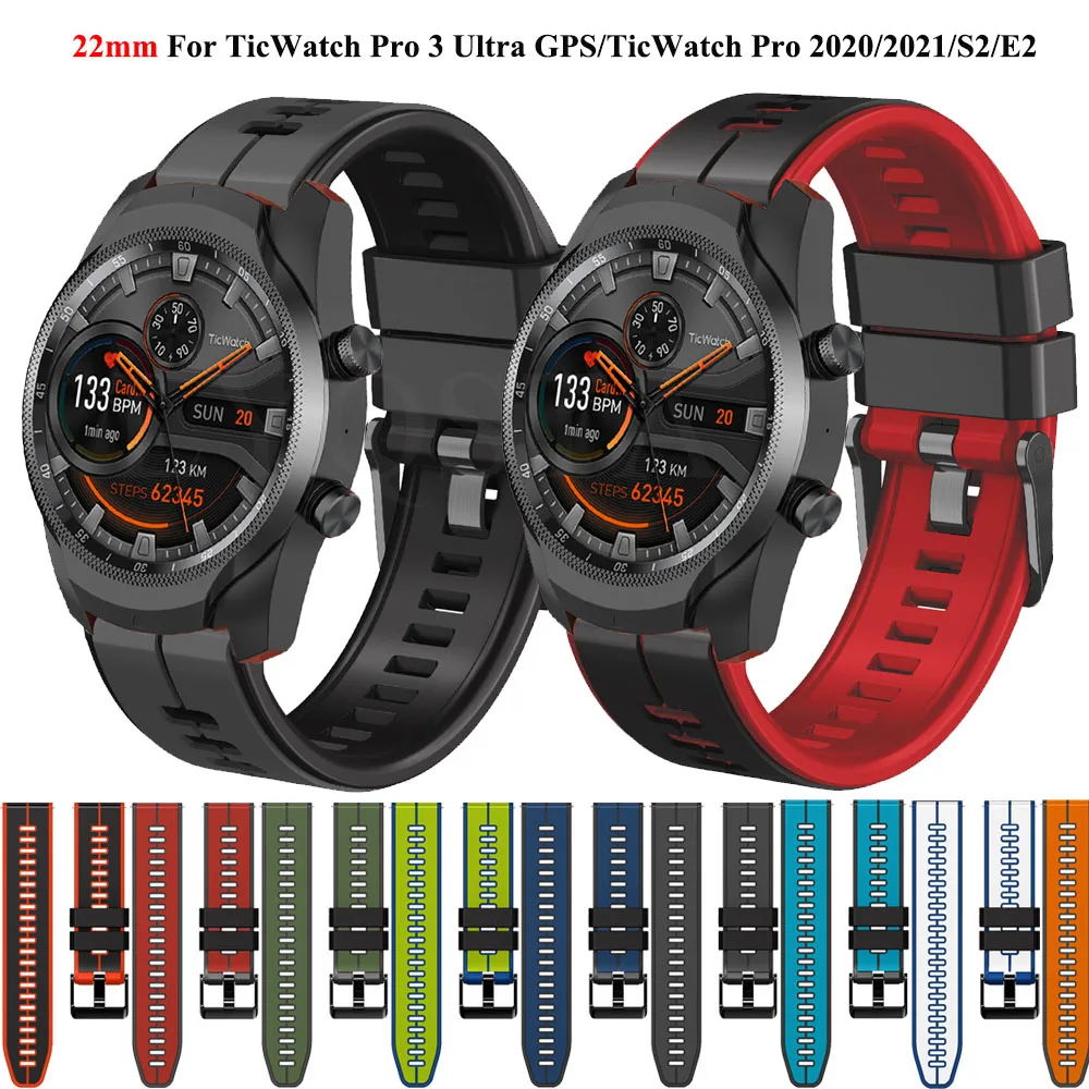 

Strap Replacement Band For TicWatch Pro 3 GPS GTX 2021 2020 Smart Watch 22mm Silicone Bracelet Watchband For Ticwatch S2 E2 Belt