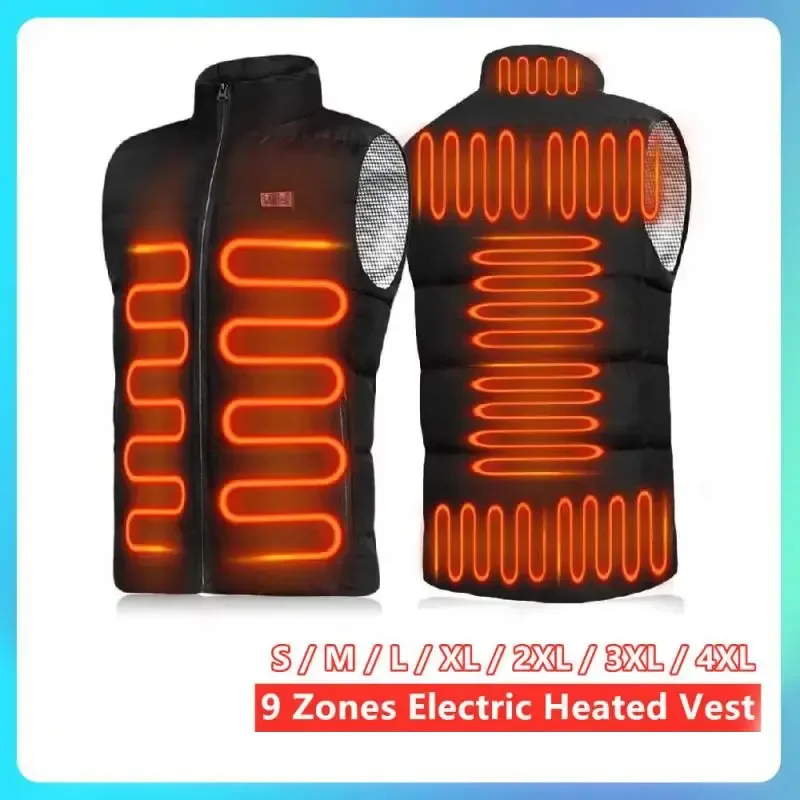 Unisex 9 Zones Heated Vest USB Electric Heating Jacket Men Women Heated Coat With Zipper Pocket Rechargeable (No Battery)