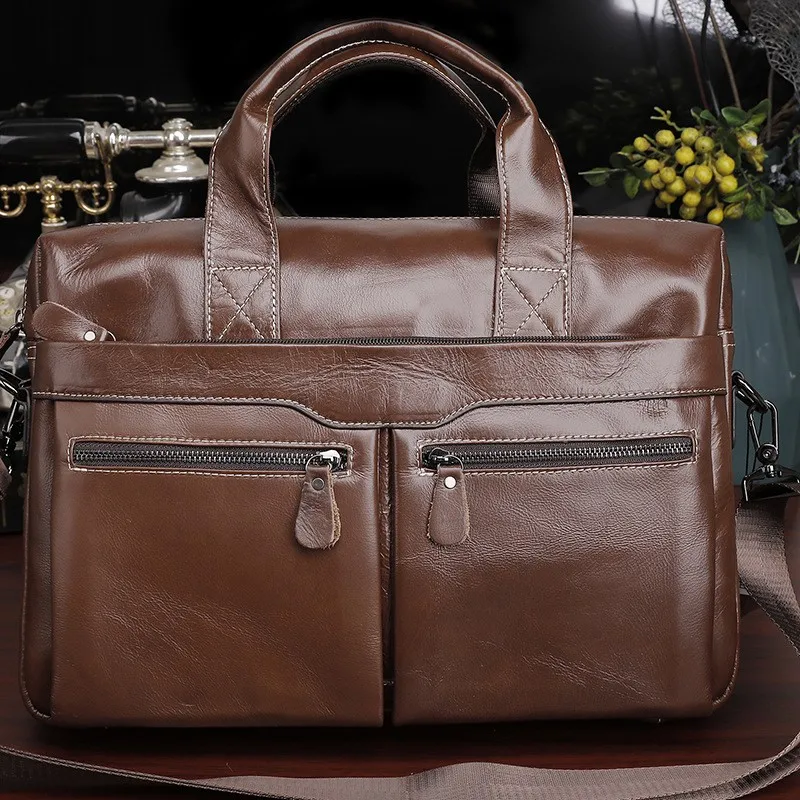 

Genuine Leather Handbag Laptop Computer Package Men Commercial Briefcase Travel Bag Messenger/Shoulder/Cowhide Tote Pack 13 Inch