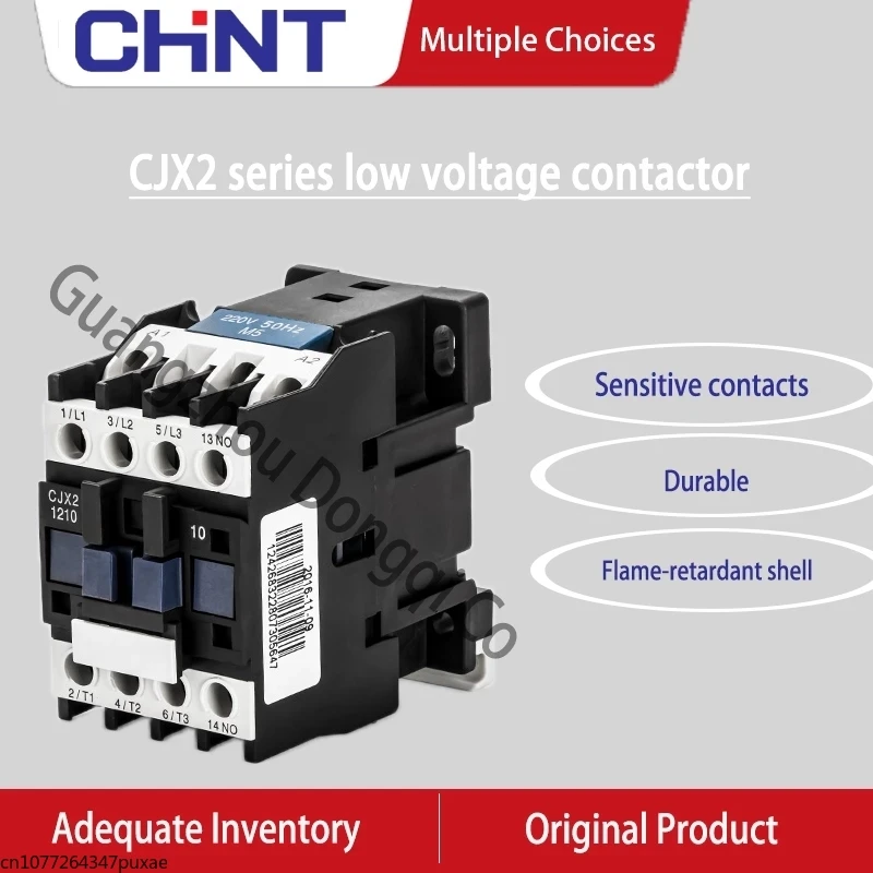 

CHINT CJX2 LC1 AC Contactor Phase 3-Pole NO Coil Voltage 380V 220V 110V 36V 24V 50/60Hz Din Rail Mounted 3P+1NO Normal Open