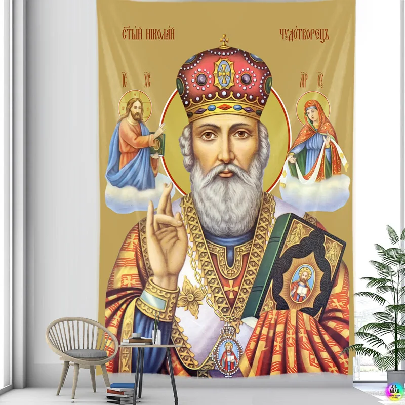 그리스도 태피스트리 ST. Nicholas 크리스마스 예수 홈 장식 천사 거룩한 아이콘 방 장식 벽걸이 기독교 휴일