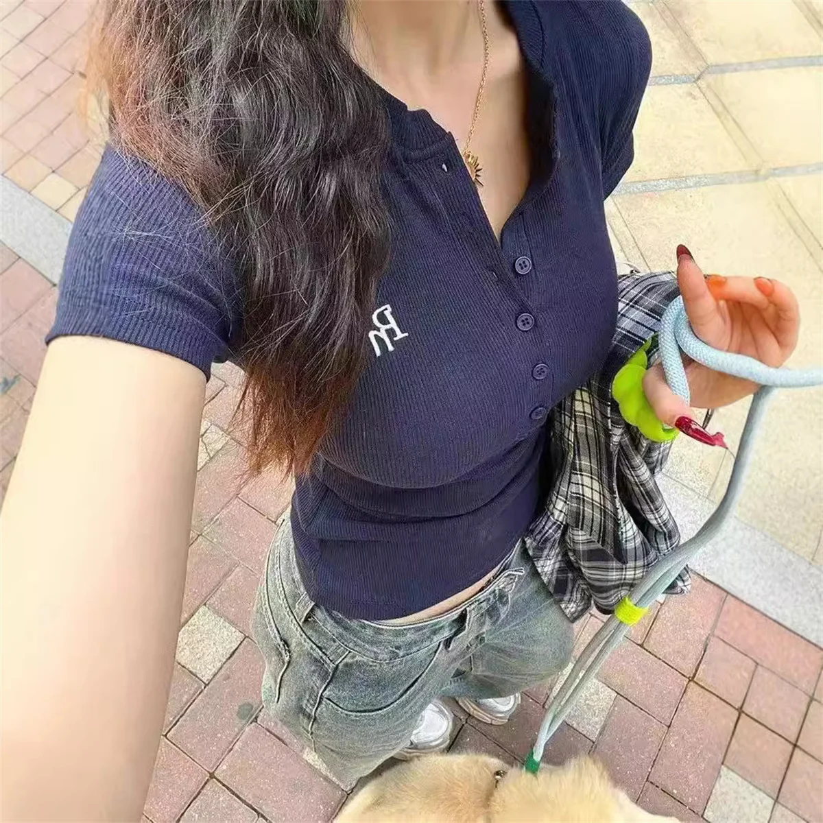 Summer Korean Women V-neck Short-sleeve T-shirt Slim Elastic Skinny Crop Tops 2025 Spring New Short Sleeve TShirt Casual Tees