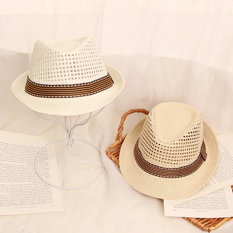 Summer Straw Hat For Children Baby Boy Sunscreen Hats Kids Boys Panama Jazz Hat Outdoor Sun Beach Cap