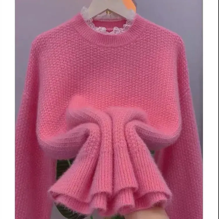 

2023 Women Sweater Ladies Winter Sweaters Pullover Female Knitting Short Sleeve Loose Knitted Outerwear Loose Thick Pull Z59