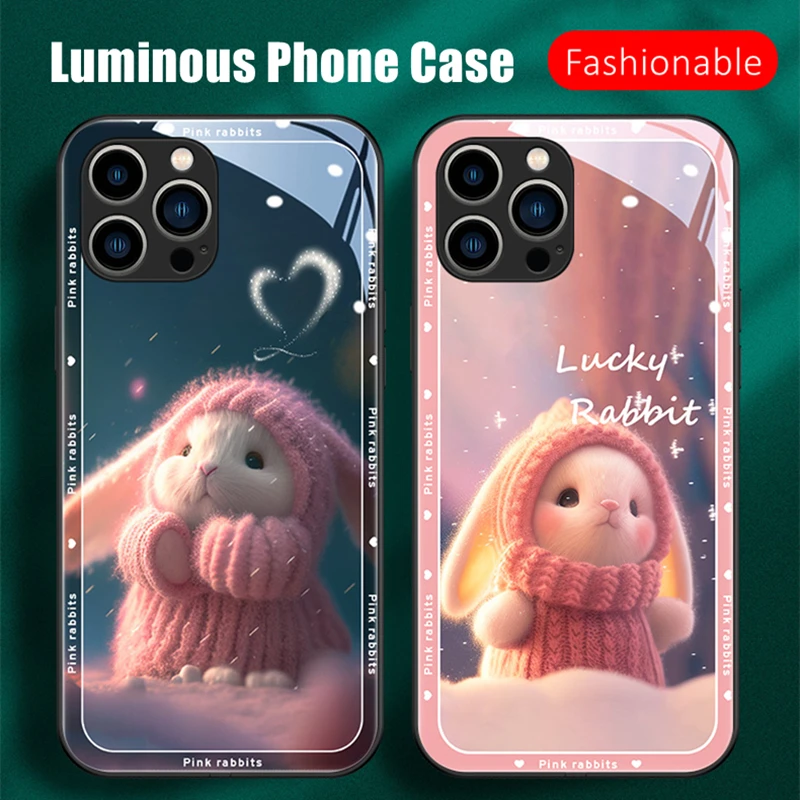 Kawaii Doll LED Light Glowing Luminous TPU Border Tempered Glass Phone Case for Xiaomi 11 12 13 Redmi K40 K50 K60 Pro Lite Ultra