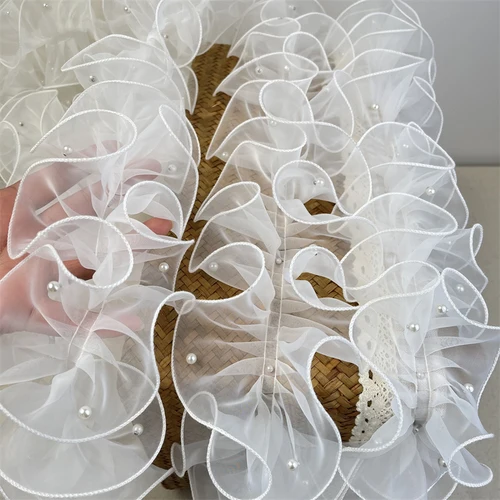 PandaHall Ruban En Dentelle En Organza Satiné 2 Couches Froncées En Mousseline De Soie Pour Couture, Décoration De Fête De Mariage Blanc 20 M