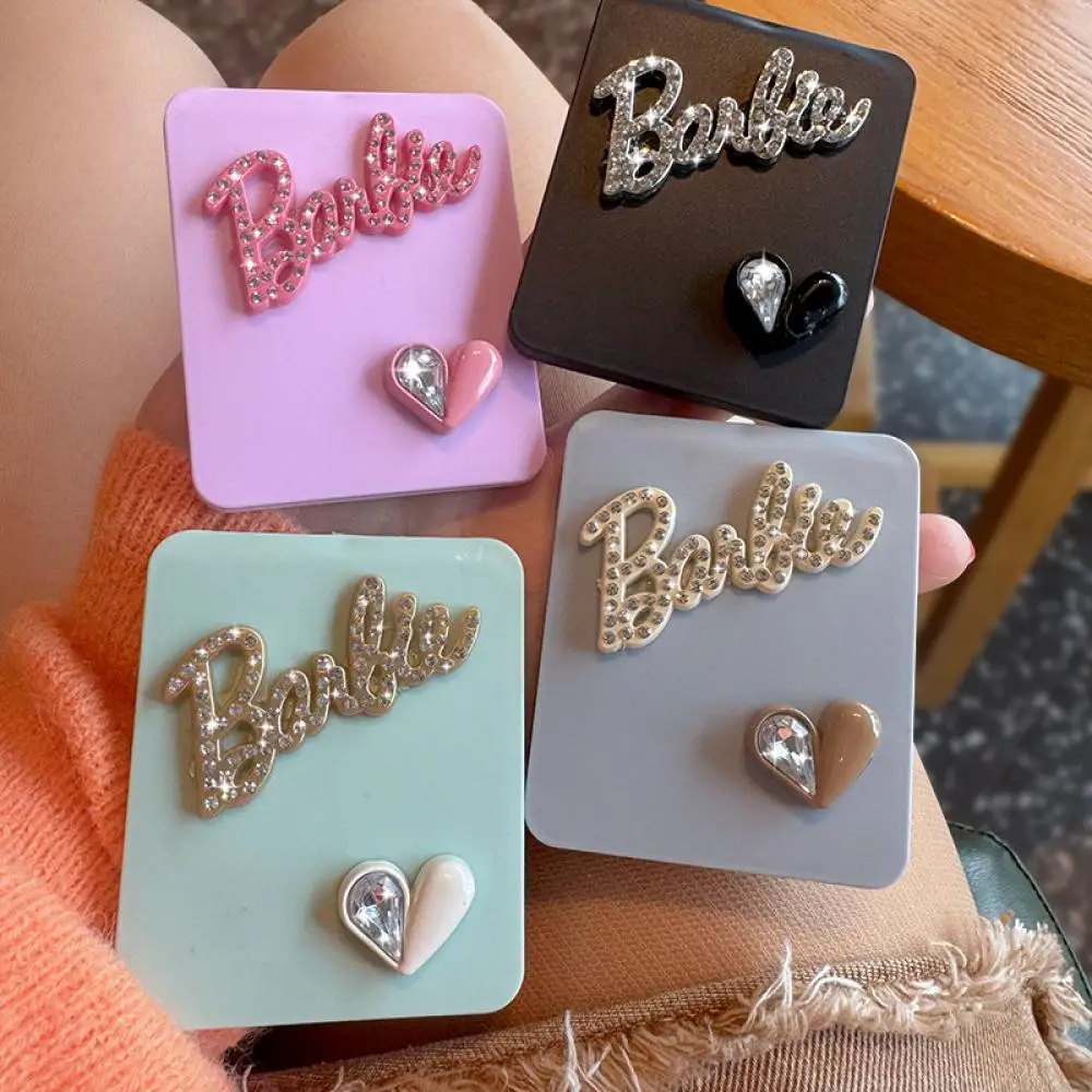

Kawaii Barbie Double Sided Mirror with Diamond Heart Carry Around Foldable Makeup Mirror Girls Touch Up Outside Holiday Gift
