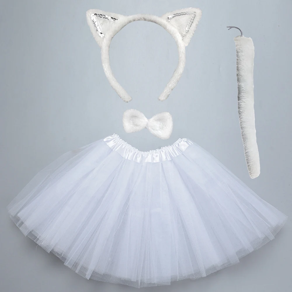 Cosplay Costume Kids Party Cat Ear Headband Hairband Gloves Performance Stage Dance Wear Set Clothes Halloween