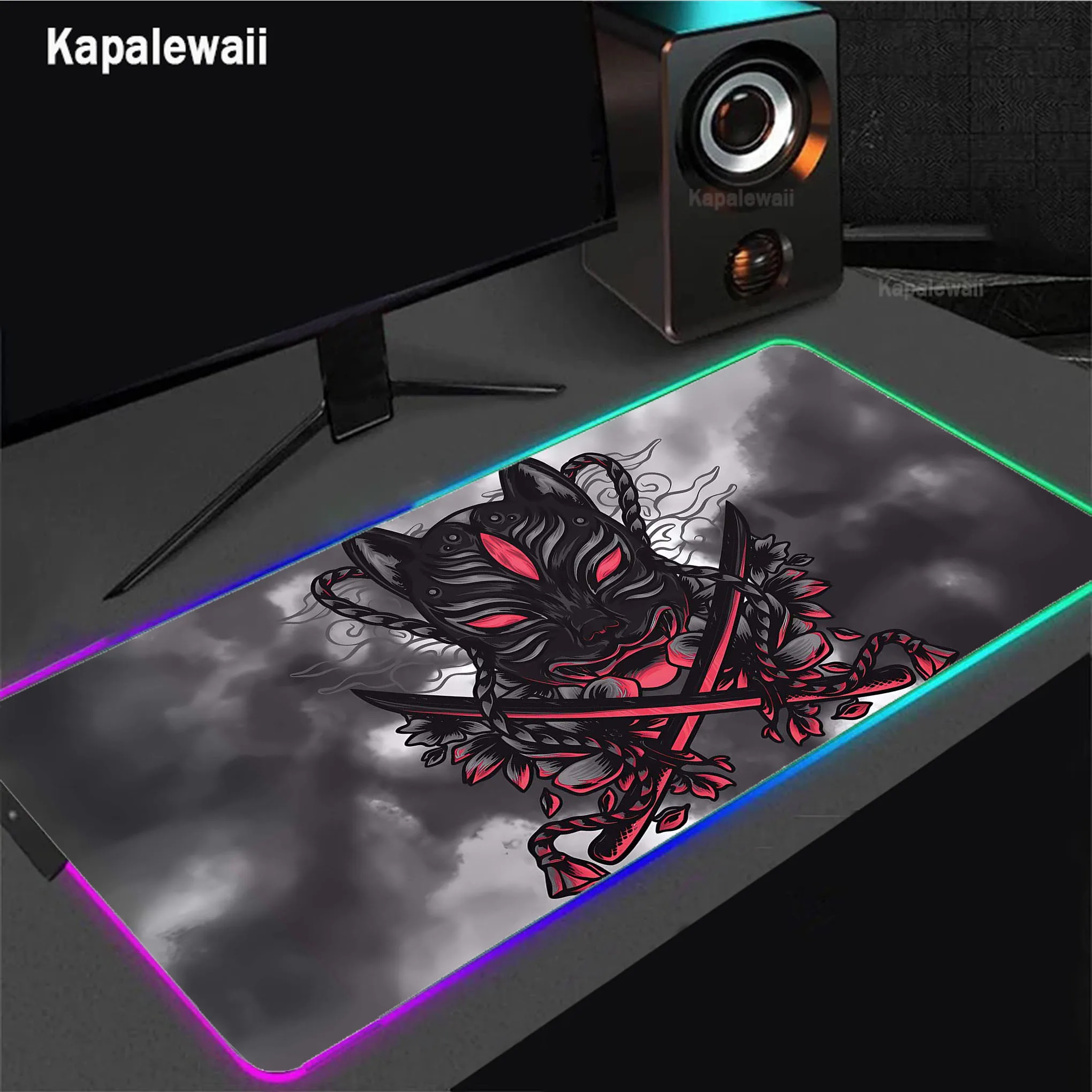 

RGB LED Large Mousepad XXL Office Mouse Pad Japanese Samurai Gaming Carpet Locking Edge Mouse Mat Anti-slip Game Keyboard Pads