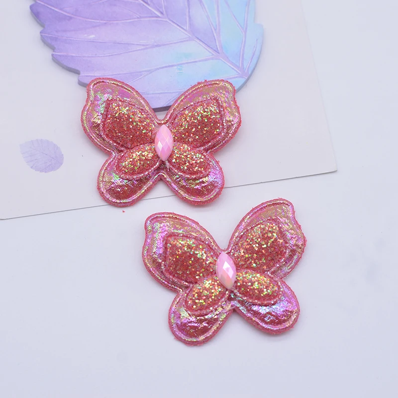 12 Stück 4,2 x 3,5 cm Glitzer-Schmetterlings-gepolsterte Applikationen für Kopfbedeckungen, Haarspangen, Schleife, Dekor, DIY, Kleidung, Hut, Schuhe, Nähflicken – Detail 8