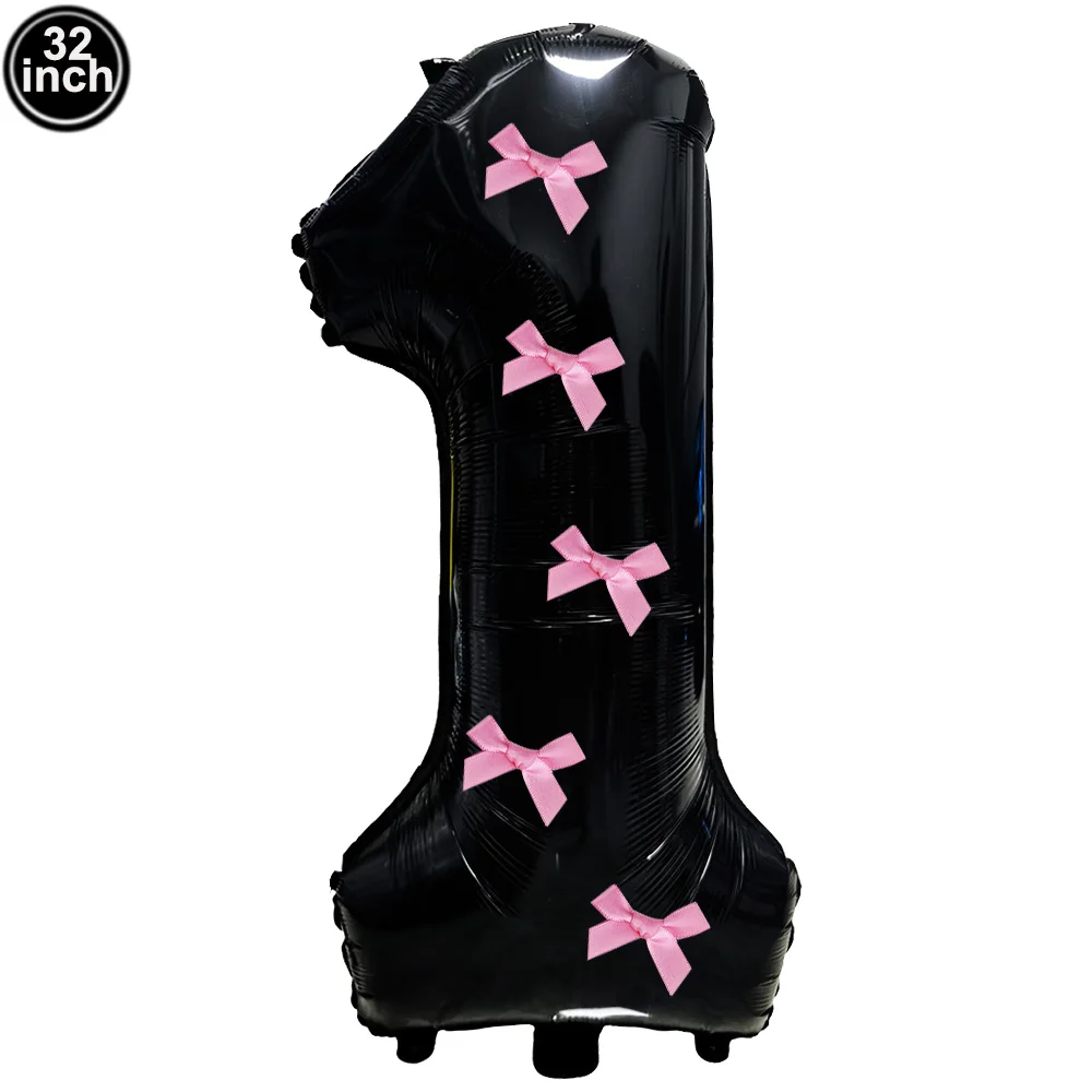 32 Blue, Pink, and Black Number Balloons with Ribbon Bows