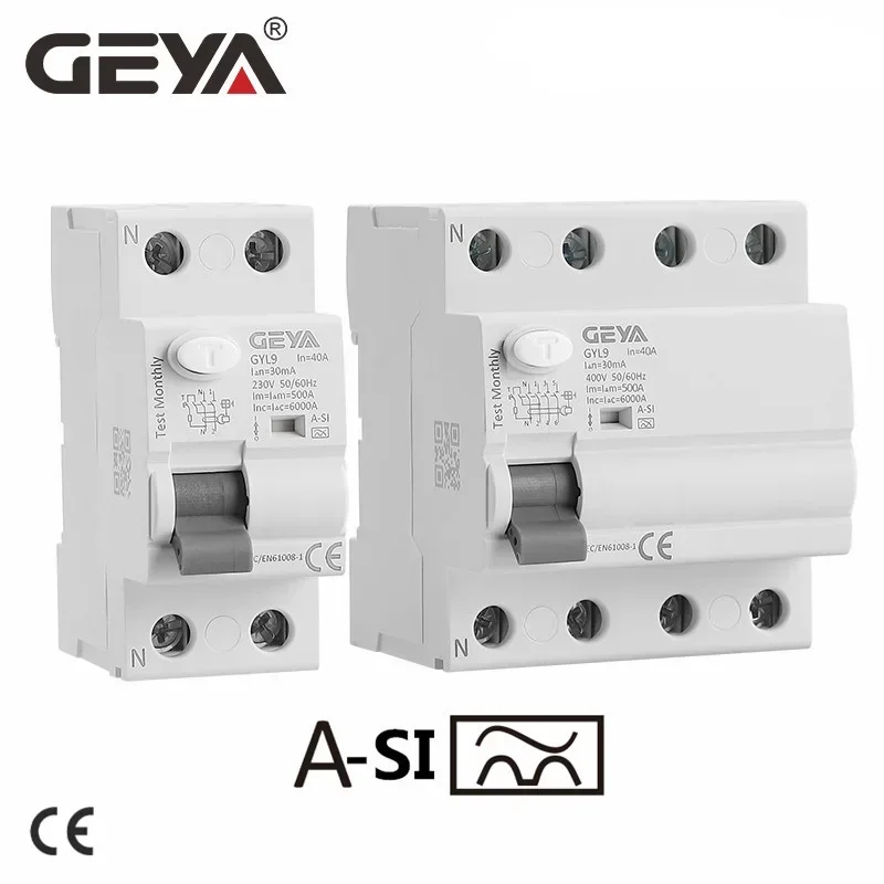Geya-interruptor Elétrico Eletromagnético Gyl9 tipo A-si Dispositivo Atual Residual Atraso de Tempo Rcd 40a 63a