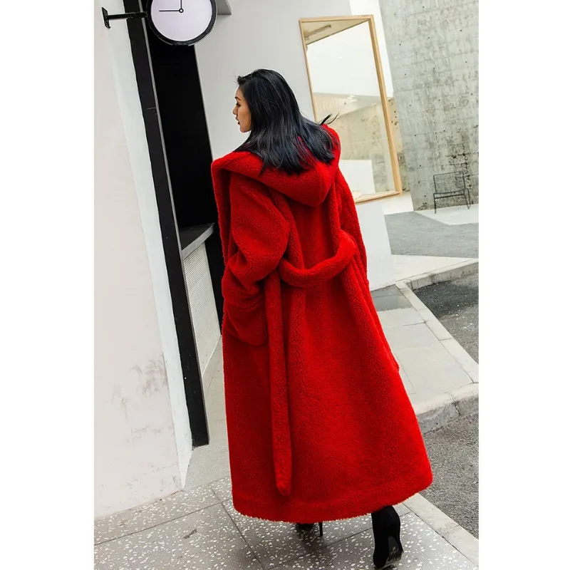 New Faux Fur Coat Women Warm Long Fur Coats Fluffy Jacket Luxury Brand Pockets Suit Collar Lace-up Chic Robe Solid Long Sleeve