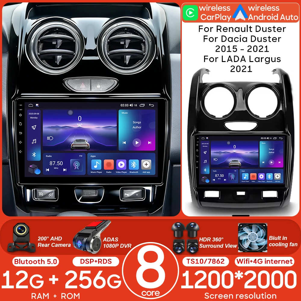 Radio de Coche Android para Renault Duster Dacia Duster 2015 2016 2017 - 2021, Reproductor Multimedia de Video, Carplay, Navegación GPS para Auto, 2DIN 1