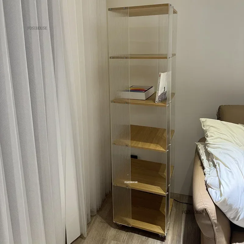 Nordic Acrylic Rotating Bookcases Movable Bookshelf Storage Rack Multi-functional Creative Living Room Book Shelf Display Stand