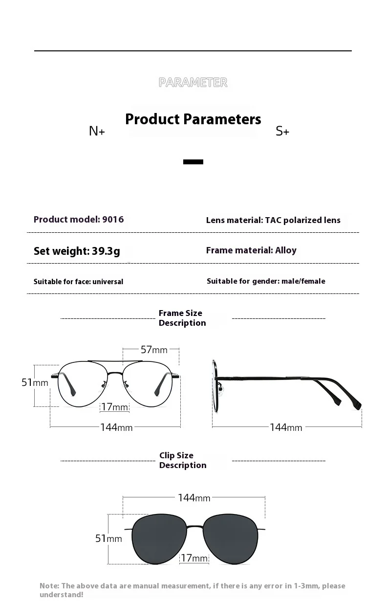 VCKA Klassische Legierung Myopie Sonnenbrille Magnetclip Großer Rahmen 3-in-1 Polarisierte Männer Frauen Optik Brillen -0,50 bis -10 – Detail 5