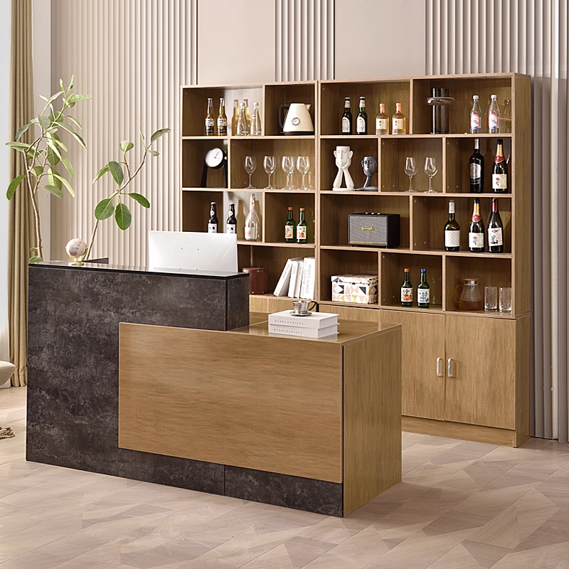 Solid Wood Front Desk Table Aesthetics Counter Outdoor Businesss Cash Register Cabinet Reception Simple Modern Wine Bar Home