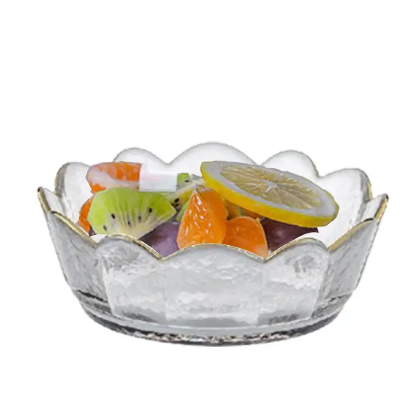 

Crown Shape Glass Container Clear Glass Salad Bowl With Gold Edge Transparent Glass Storage Bowl For Mixing Kitchen Fruits