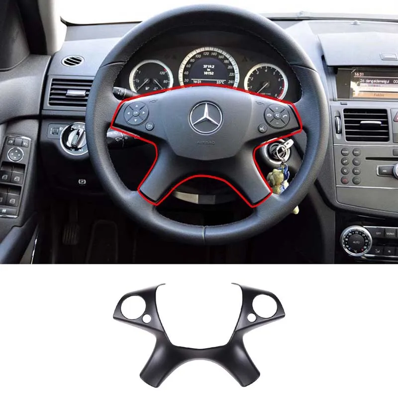 

Стайлинг автомобиля для Mercedes Benz C Class W204 2007-2010 ABS, матовый черный цвет, украшение руля, наклейка на раму, автомобильные аксессуары