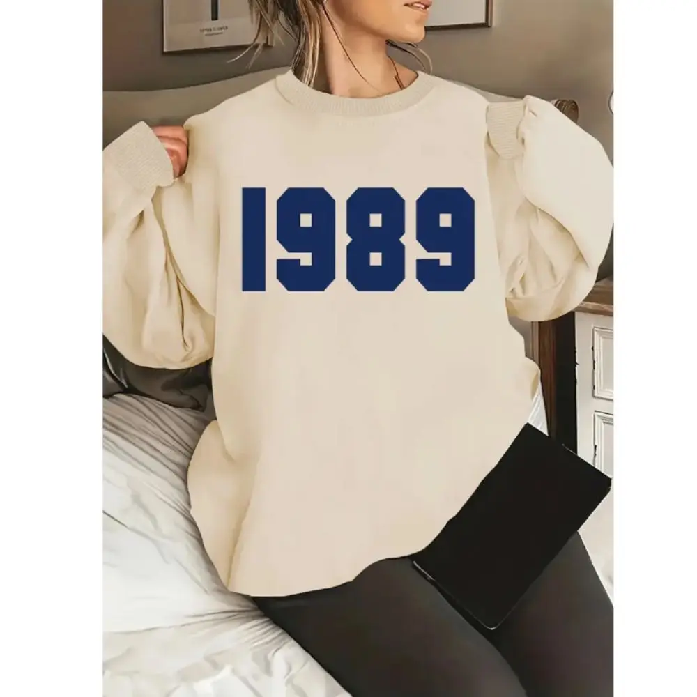Number 1989 Graphic Sports Sweatshirt Long Sleeve Round Neck Pullover Casual Sweatshirts Cotton y2k Sportswear Women's Clothing