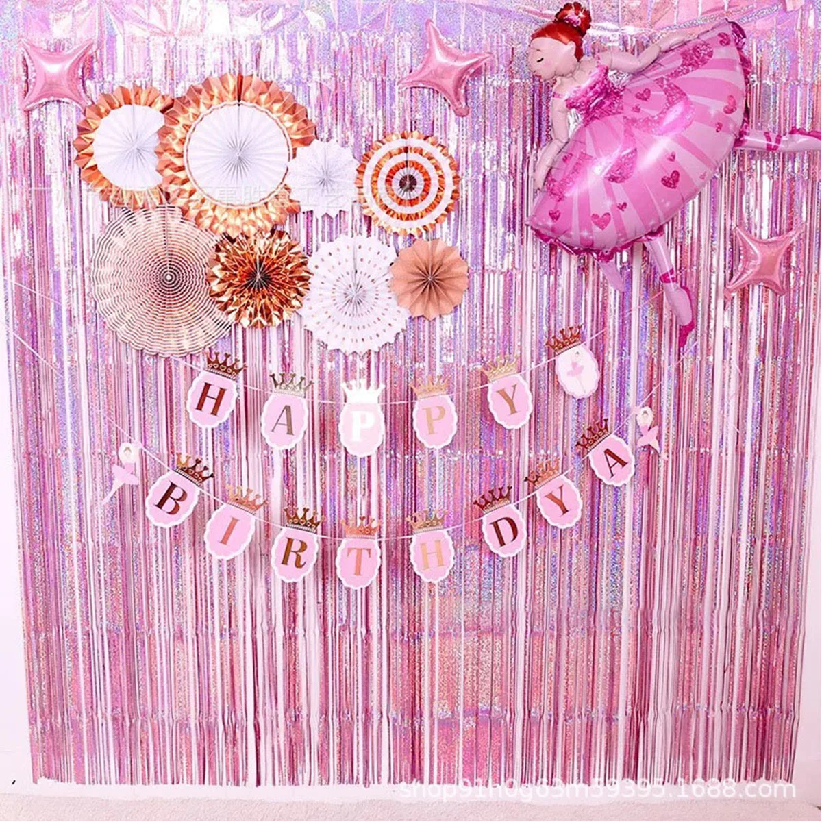 Tinsel Curtain 2Pcs Pink 2m Girl Birthday Wedding Bachelorette Party Decoration Graduation Bridal Shower Tassel Background
