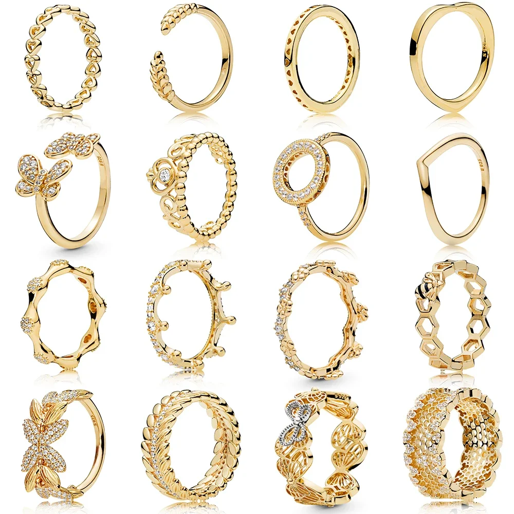 

Новинка, классическое свадебное кольцо из стерлингового серебра 925 пробы с золотой короной, бабочкой, Пчелой в форме сердца, женское модное роскошное ювелирное изделие, подарок на день рождения