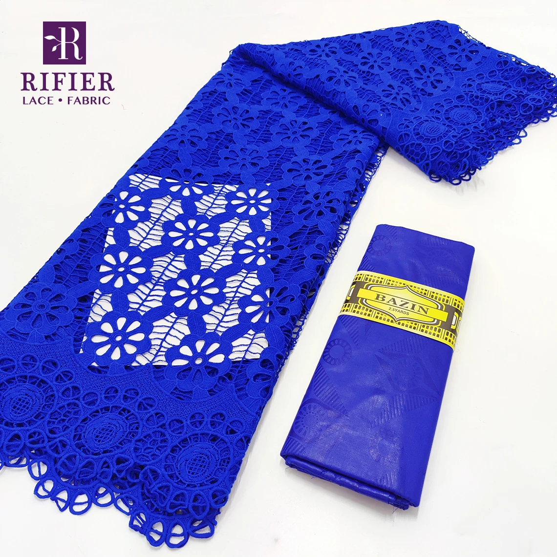 Yellow Perfect Match Dry Lace With Bazin Riche For African Wedding Bride Dress Sewing Nigerian Senegal Cotton Lace Material