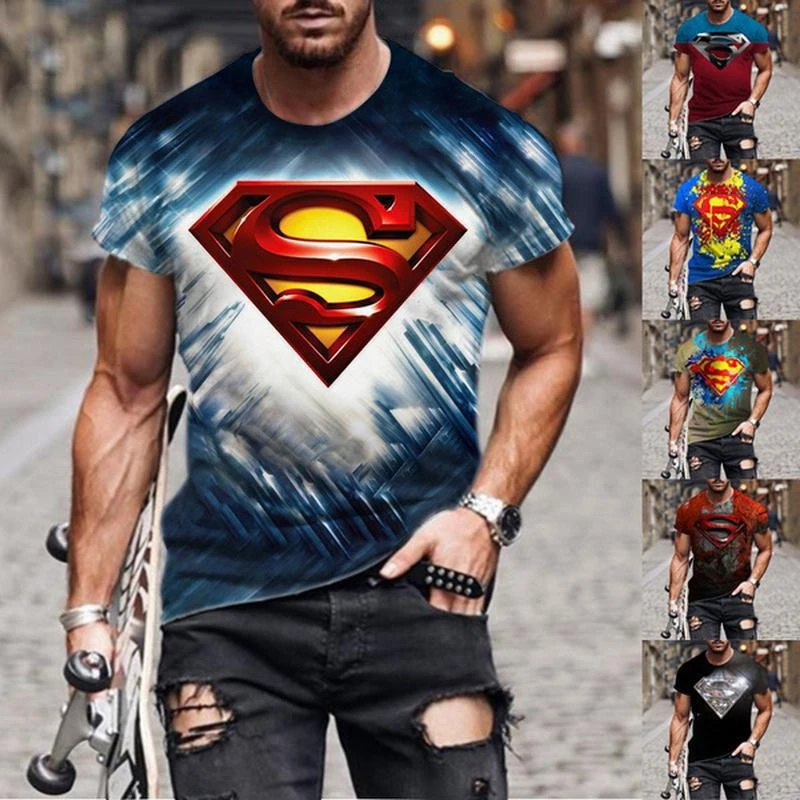 

2023 Summer Fashion Cool Super Man T-shirt 3D Casual Men's Women Kids Printed Harajuku Retro Short Sleeve Tops 100-6XL