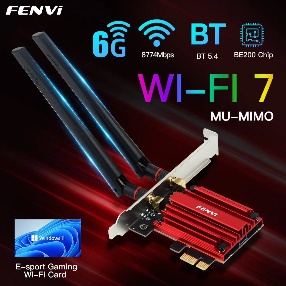 

fenvi Wifi 7 pcie Wireless Adapter be200 Bluteooth 5.4 Tri Band 2.4G/5G/6Ghz 8774Mbps Windows 10/11 64bit better than wifi 6E