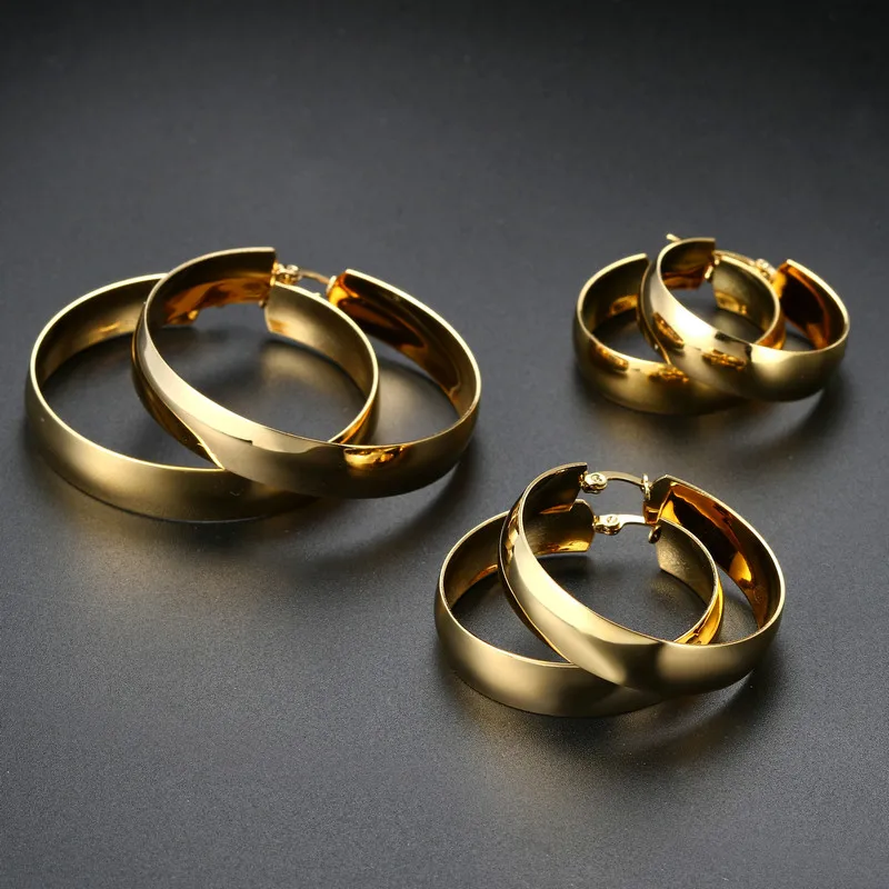 Edelstahl Breite Große Aussage Creolen Für Frauen Große Runde Metall Ohrringe Titan Stahl Punk Schmuck Zubehör – Detail 11