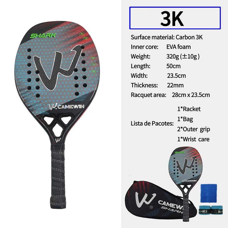 Camewin 3k Beach Tennis Racket Carbon Fiber Rough Surface Outdoor Sports Tennis Racket Adult Use Men and Women tennis racket set tennis racket