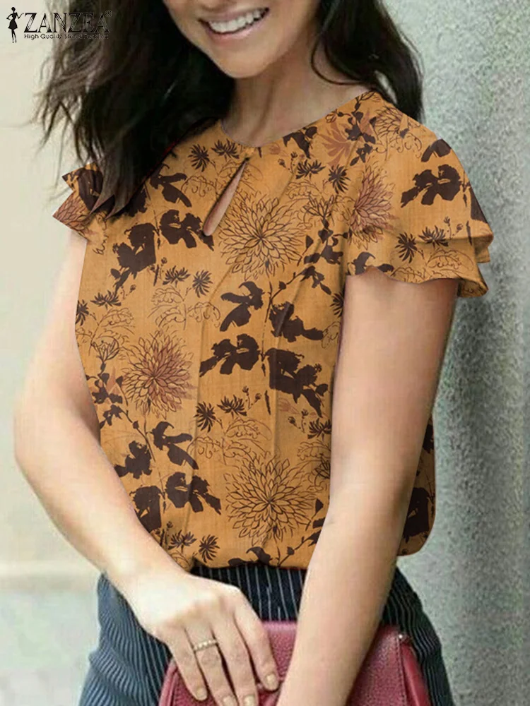 

Vintage Floral Shirts ZANZEA Summer Printed Blouse Women Short Sleeve O-Neck Blusas Fashion Work Holiday Shirt Casual Chemise